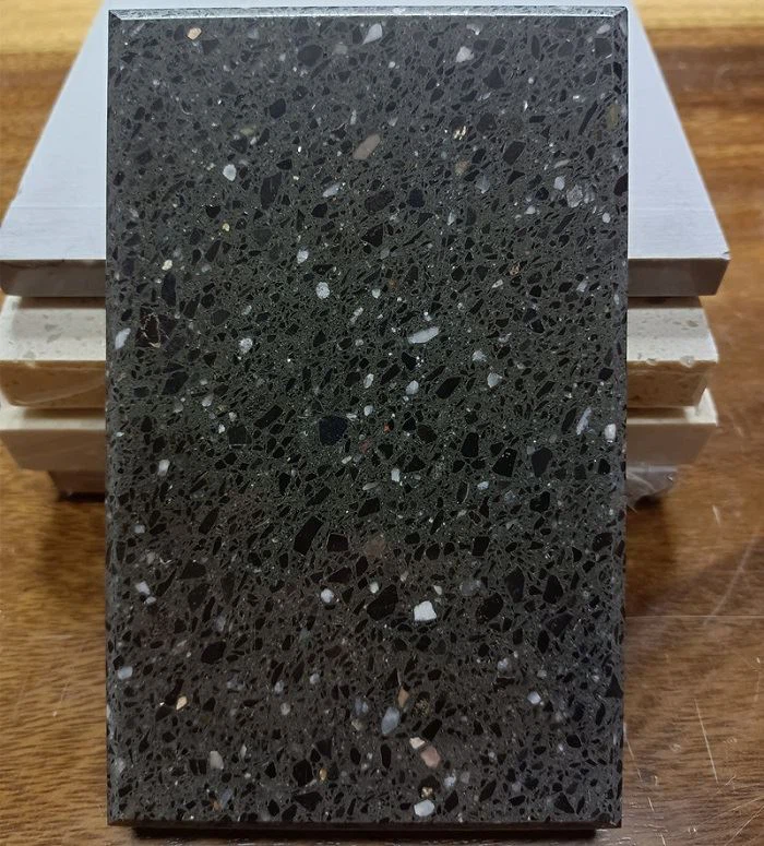 black terrazzo tile polish kitchen